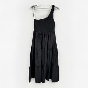 OPT Milada One Shoulder Smocked Midi Dress in Black size S Small 100% Cotton